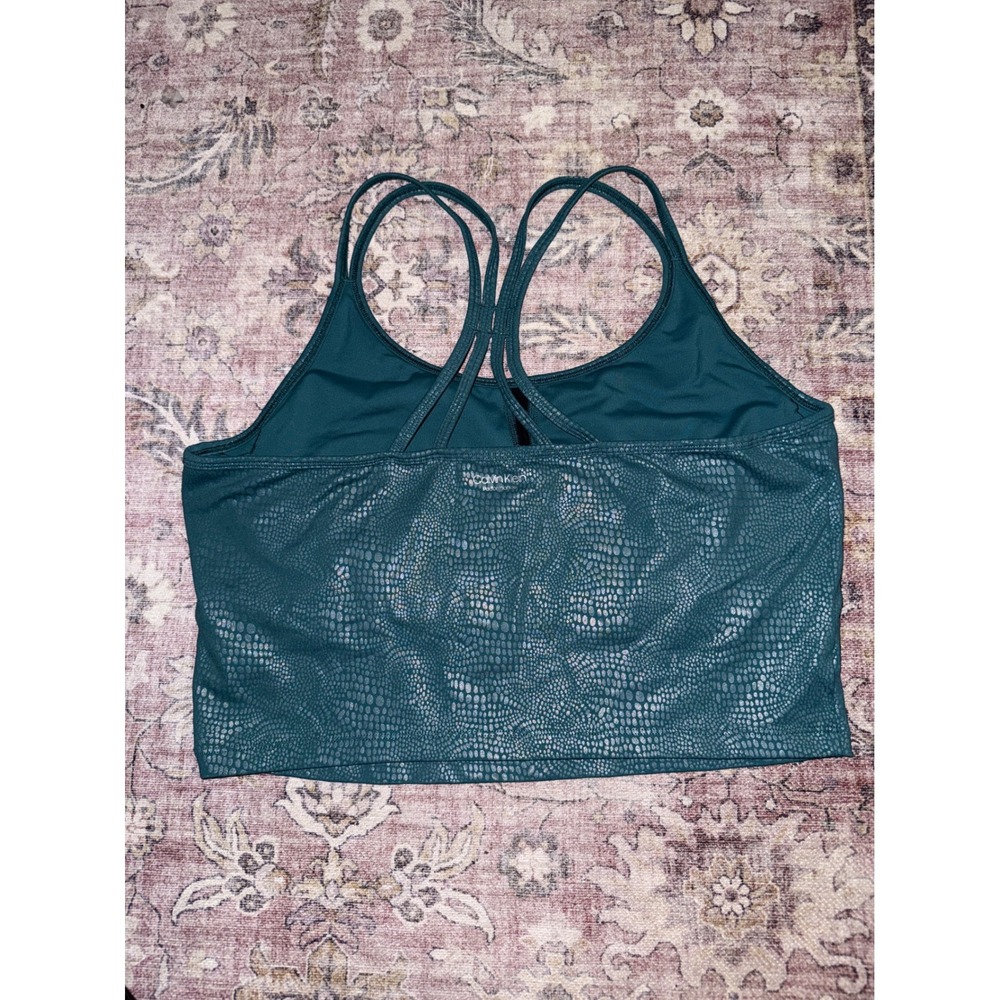 Calvin Klein Performance Teal Metallic Snakeskin Strappy Crop Tank Top XXL - Picture 2 of 7